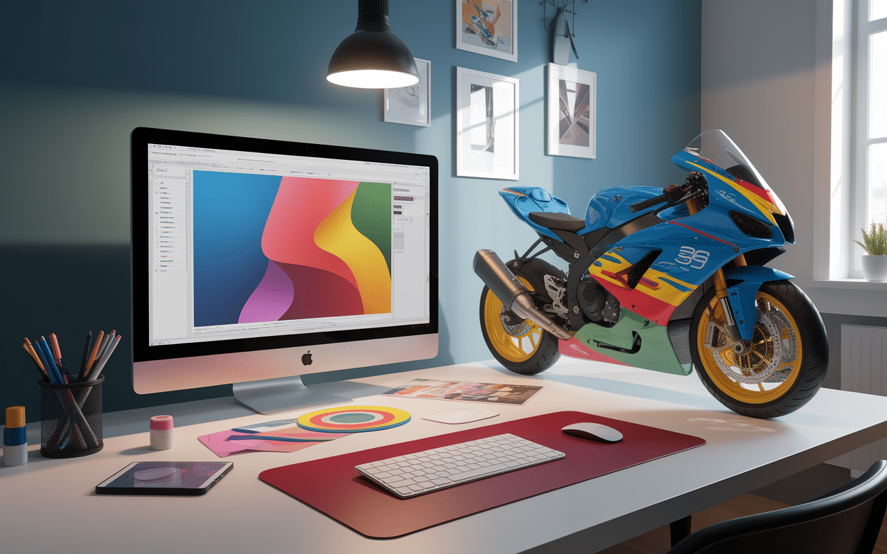 Atelier Klemens Design avec adhésifs et moto