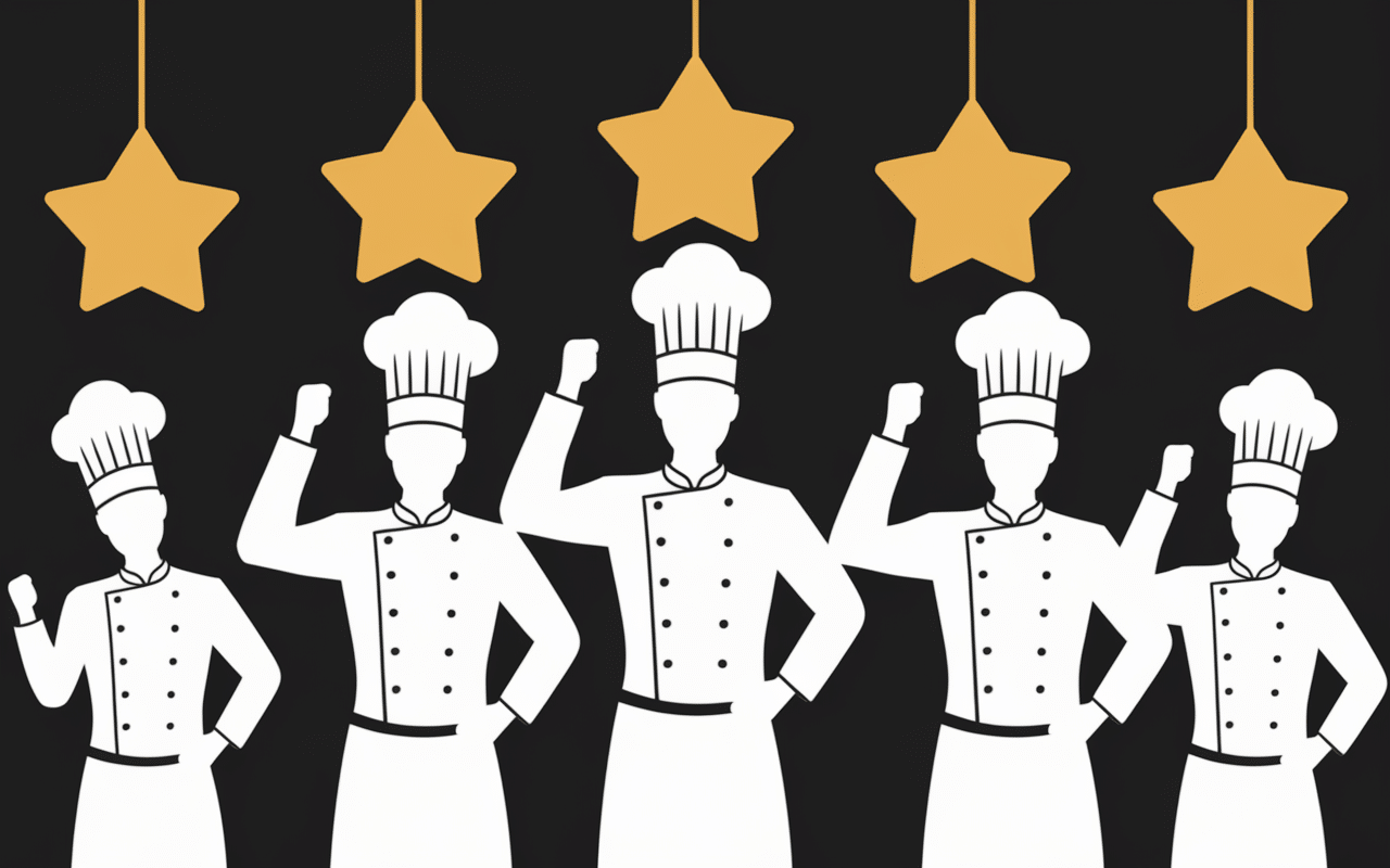 chefs en vestes Clement Design avec étoiles de satisfaction
