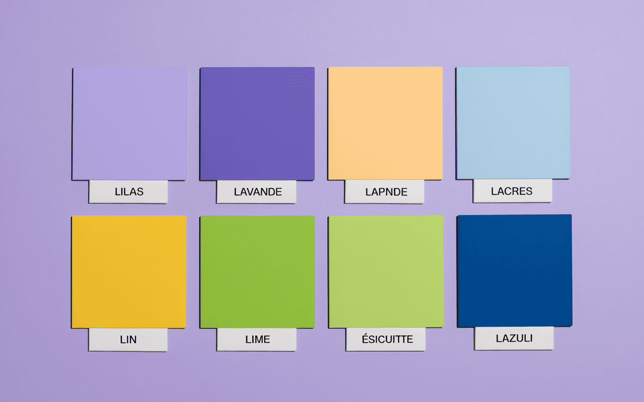 Échantillons couleurs lilas lavande lime