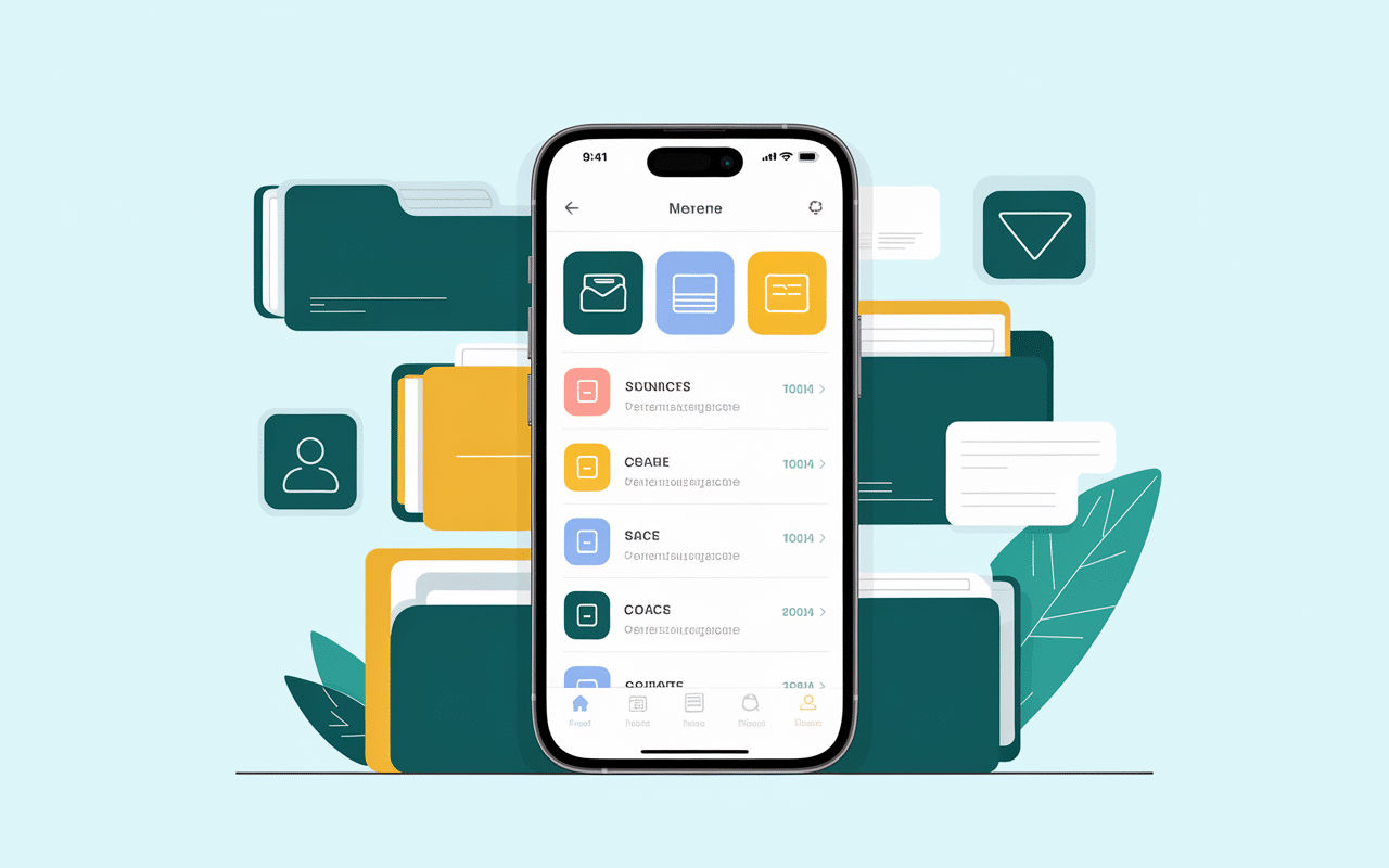 Interface mobile Home Bubble avec dossiers numériques