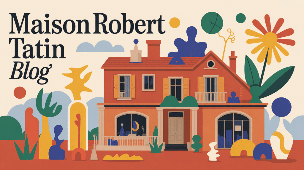 Illustration artistic house with sculptures