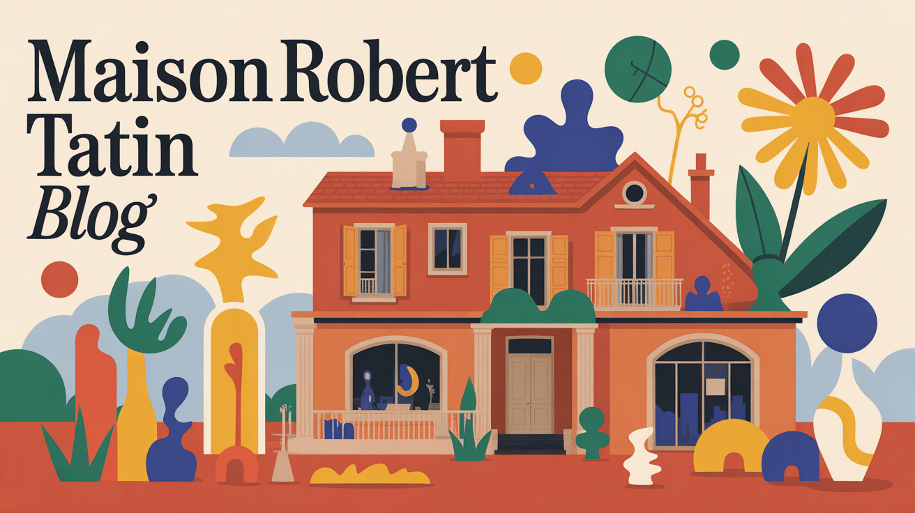 Illustration artistic house with sculptures