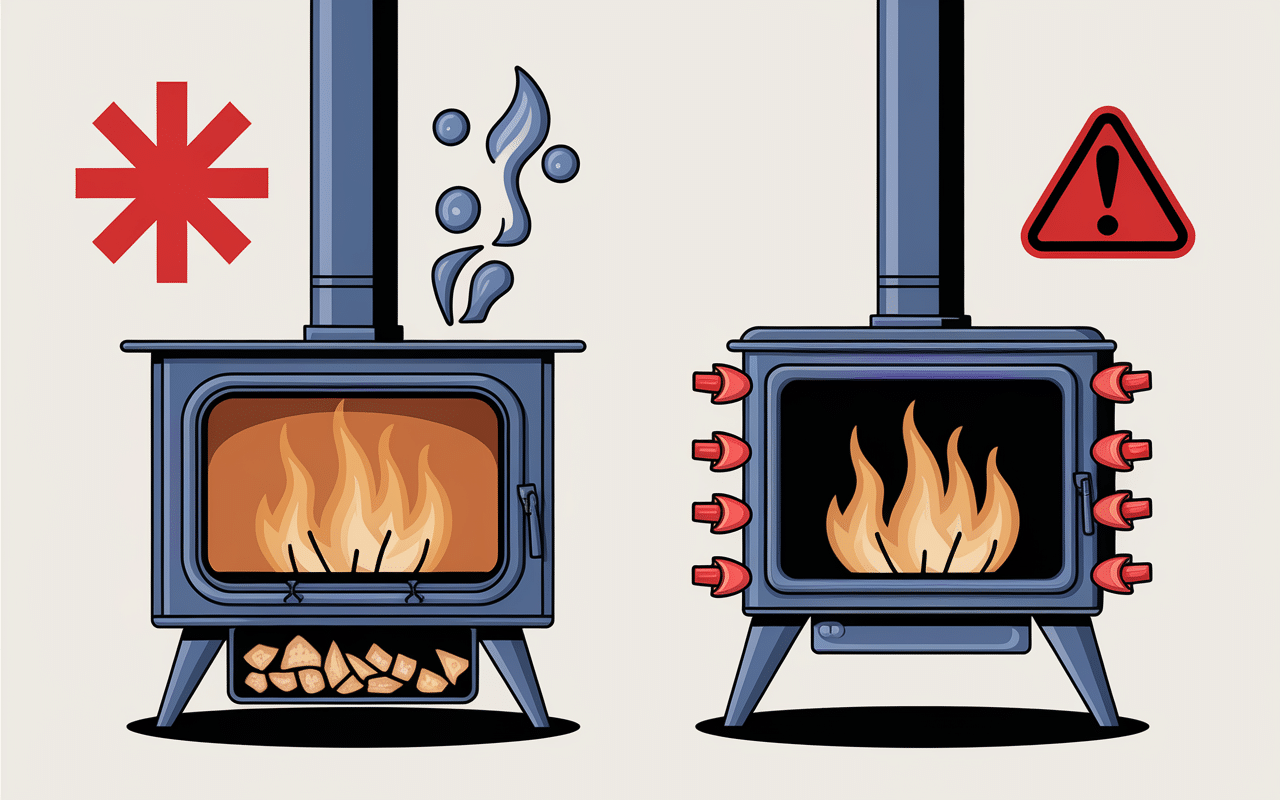 Illustration de poêles à bois avec défauts
