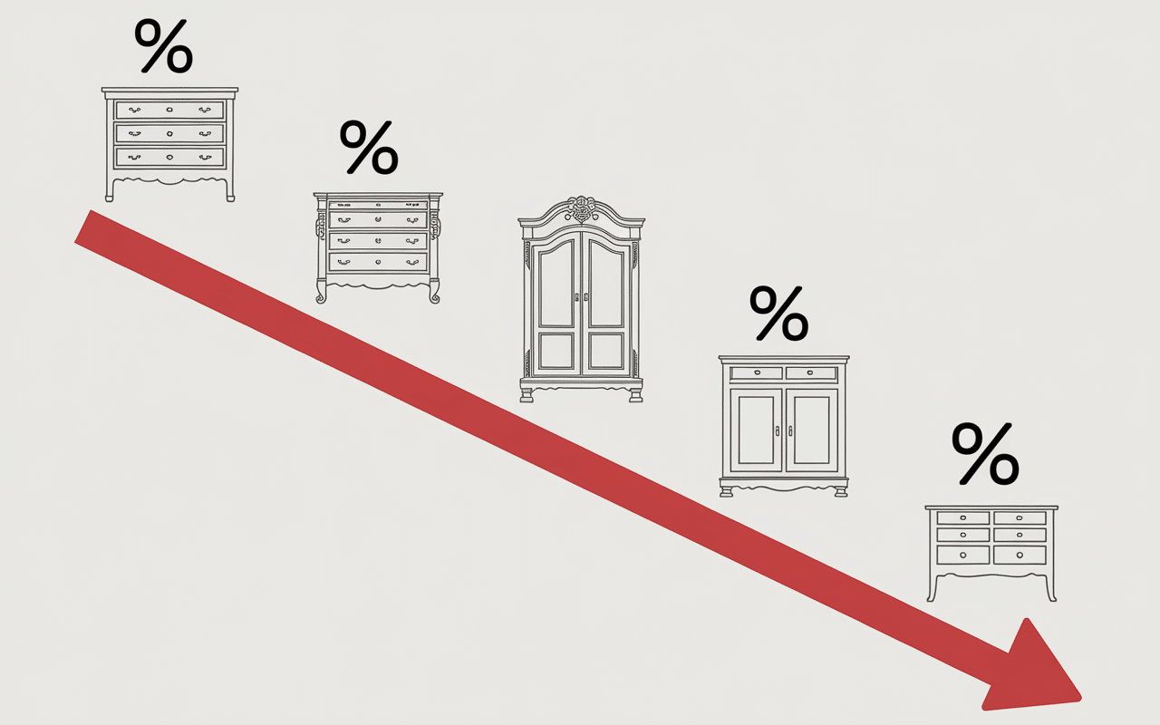 Graphique montrant que les meubles anciens ne valent plus rien