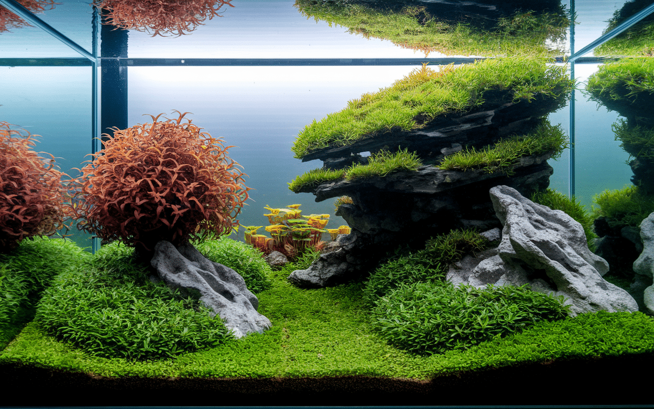transformer un aquarium en jardin japonais plantes mousse herbe
