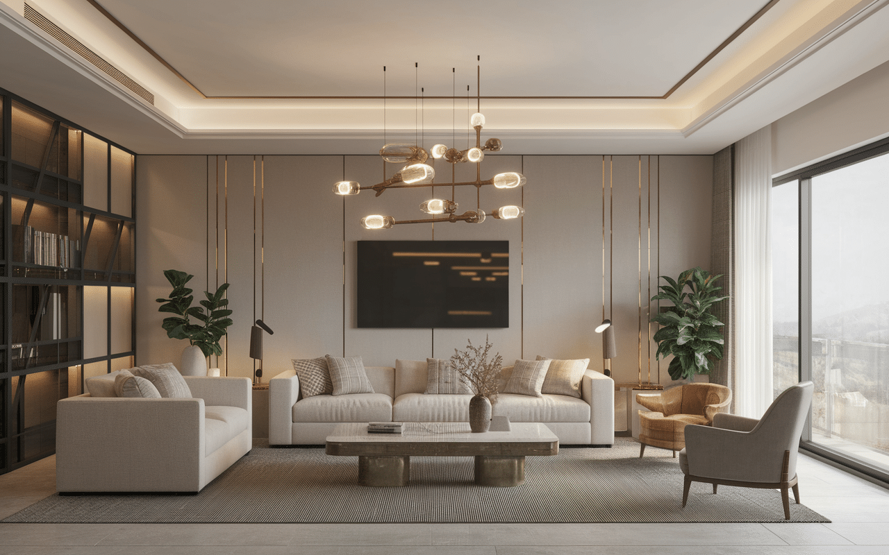 eclairage plafond poutre apparente bandeau led salon