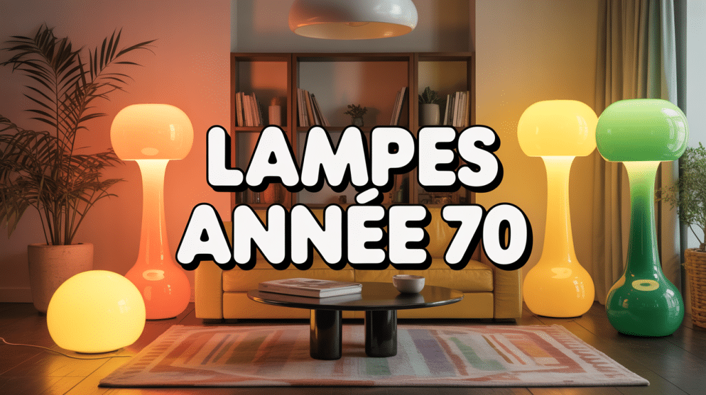 Collection de lampe année 70 colorée dans un salon moderne