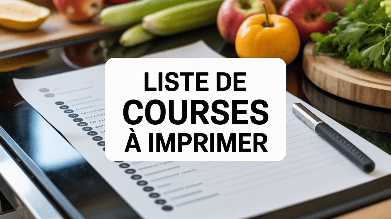 feuille liste de courses à imprimer posée sur une cuisine
