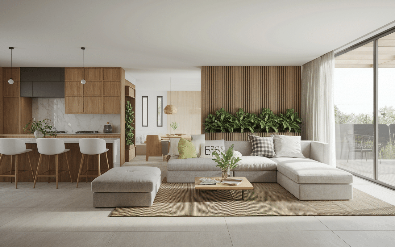 Intérieur maison du futur modulable matériaux écologiques