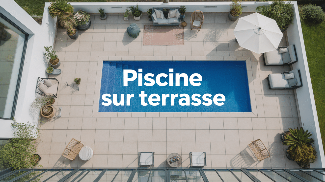 terrasse contemporaine avec piscine sur une terrasse centrale