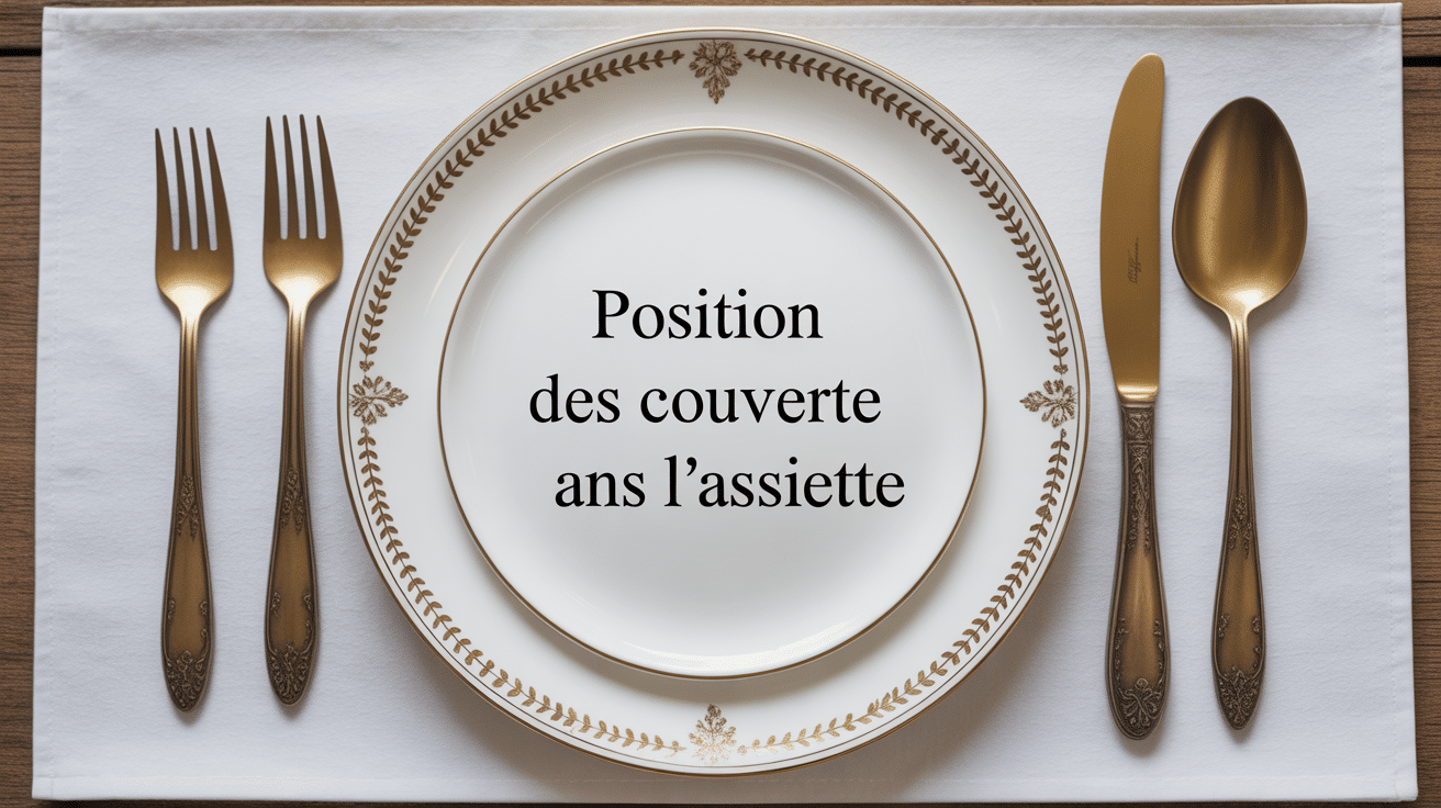 Position des couverts dans l'assiette parallèle sur nappe claire