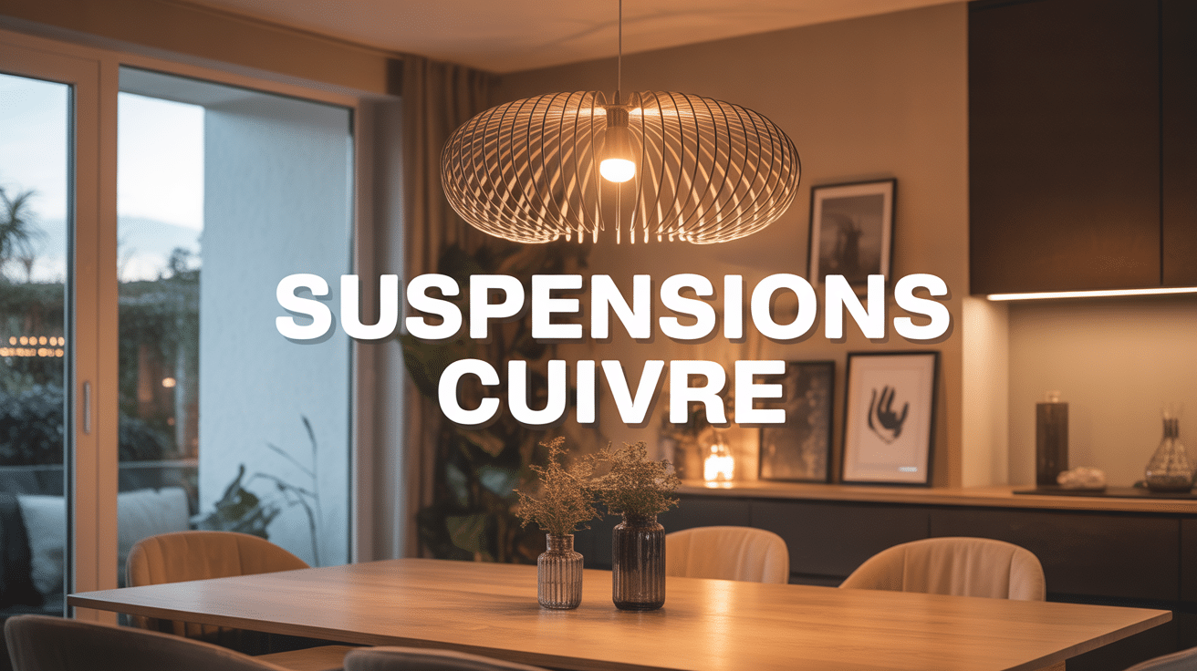 Suspension cuivre doré éclairant salle à manger moderne