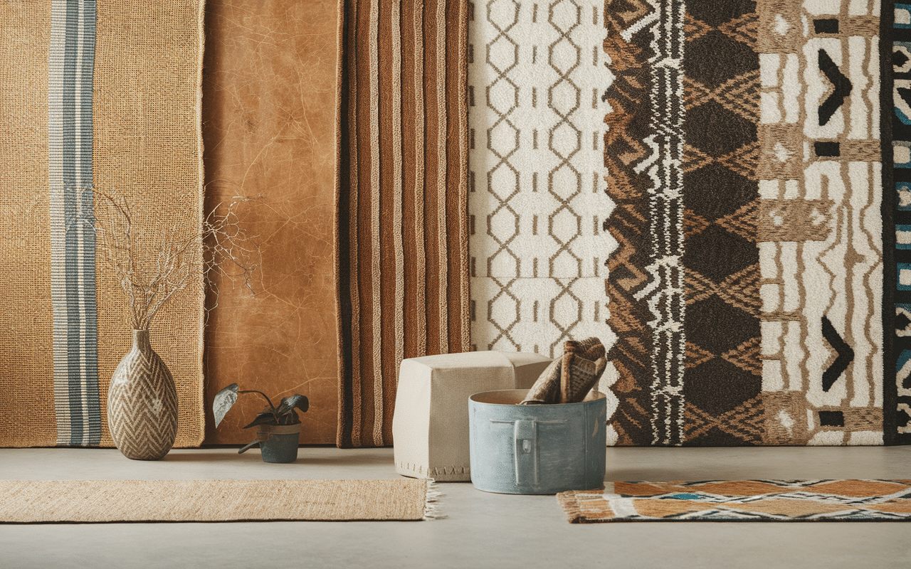 tapis pour style industriel jute cuir géométrique