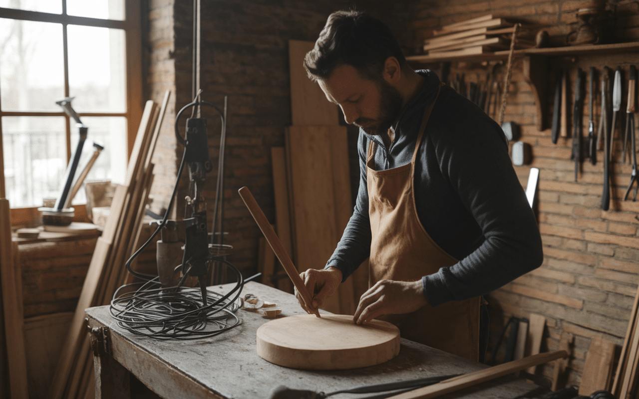 Artisan fabricant tonneau en bois dans son atelier