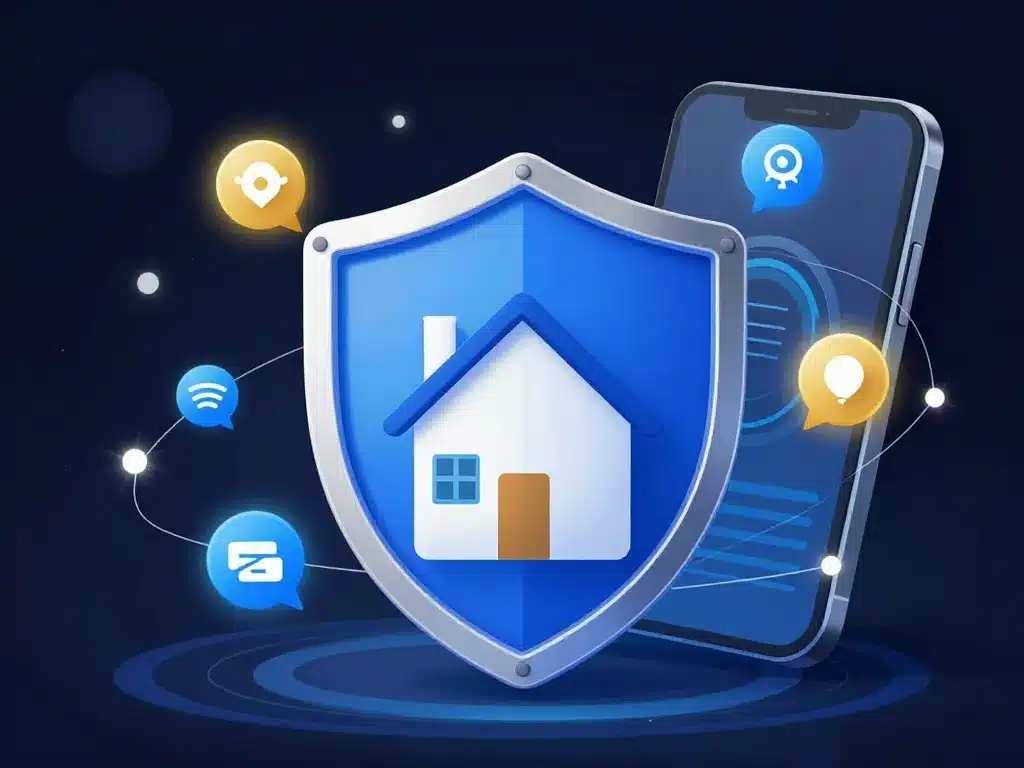 Illustration symbolique fonctionnalités alarme maison Qiara connectée