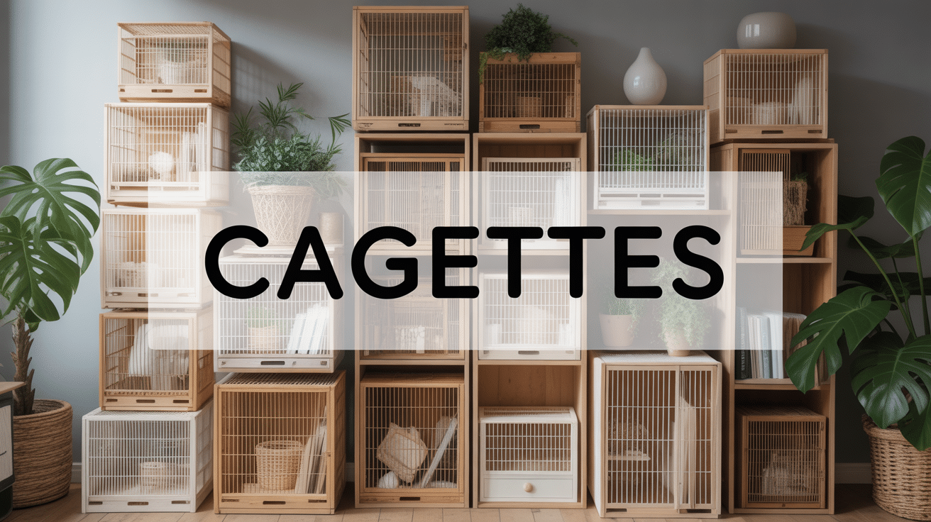 Cagettes empilées en bois utilisées en rangement décoratif