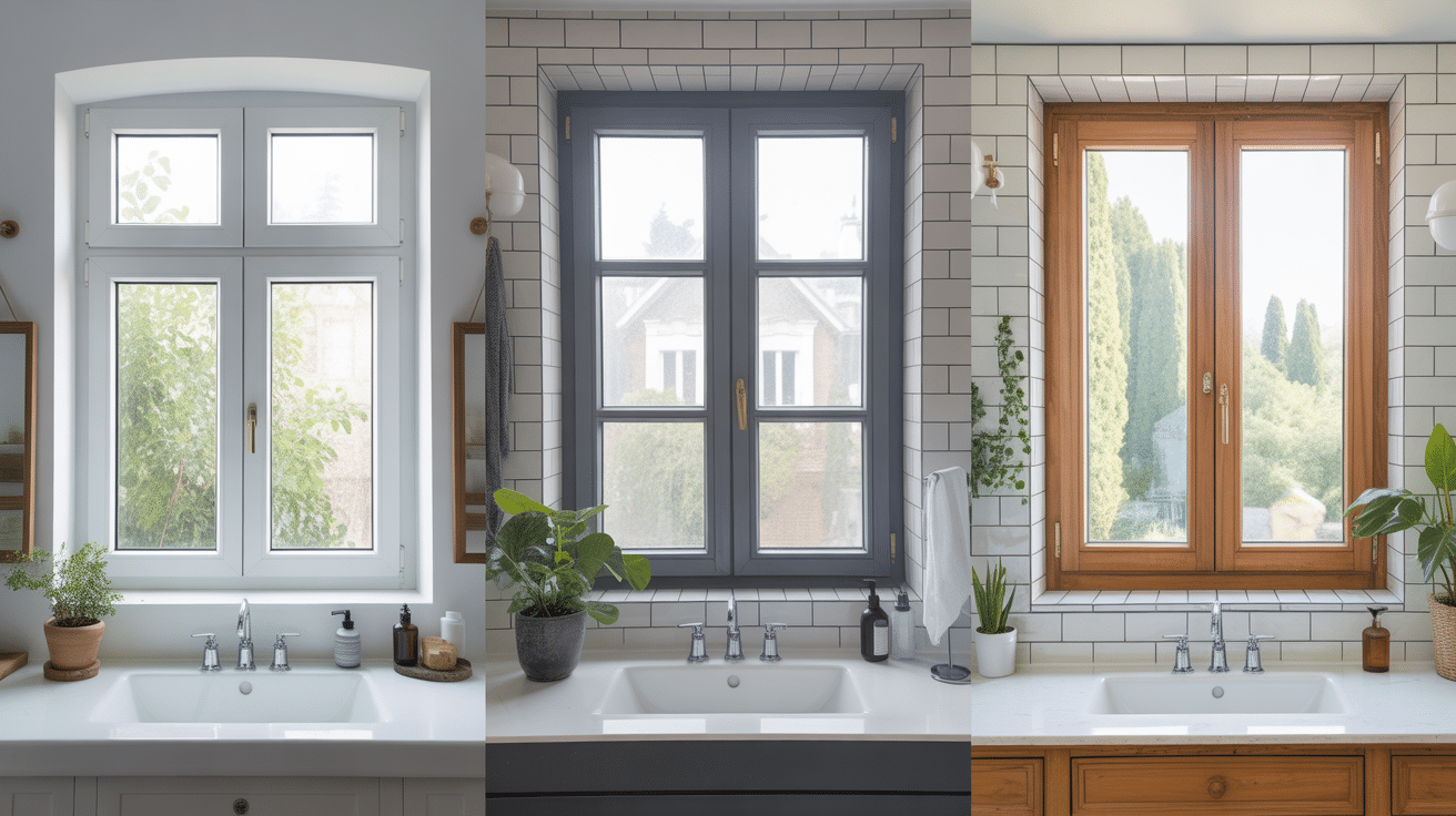 Fenetre douche PVC aluminium bois dans salle de bains