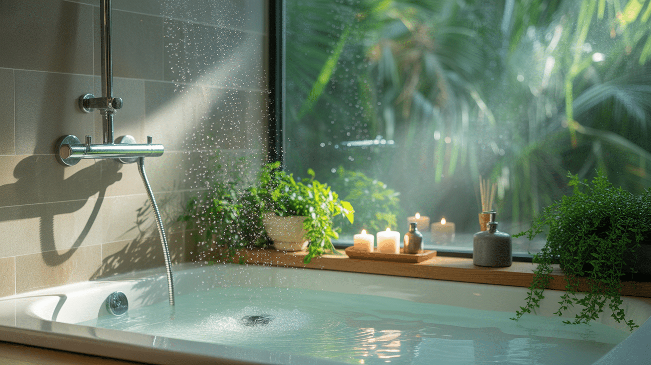 Douche avec fenetre douche ouverte et vapeur évacuée
