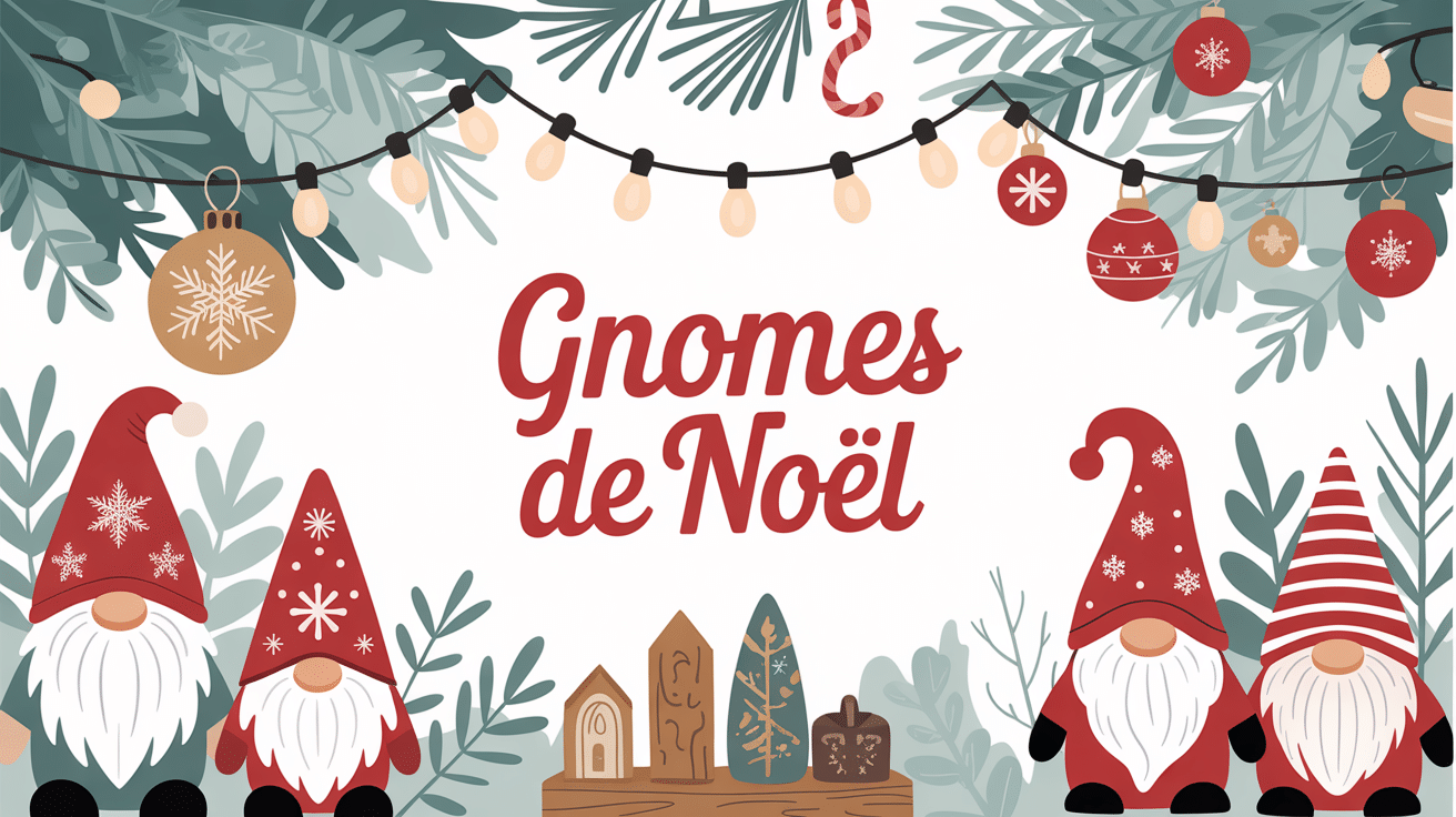 illustration gnomes de noel sapin scandinave hiver