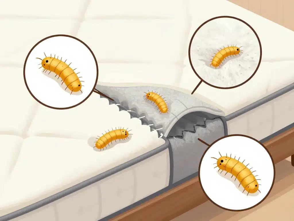 vue coupe matelas larve d'anthrène