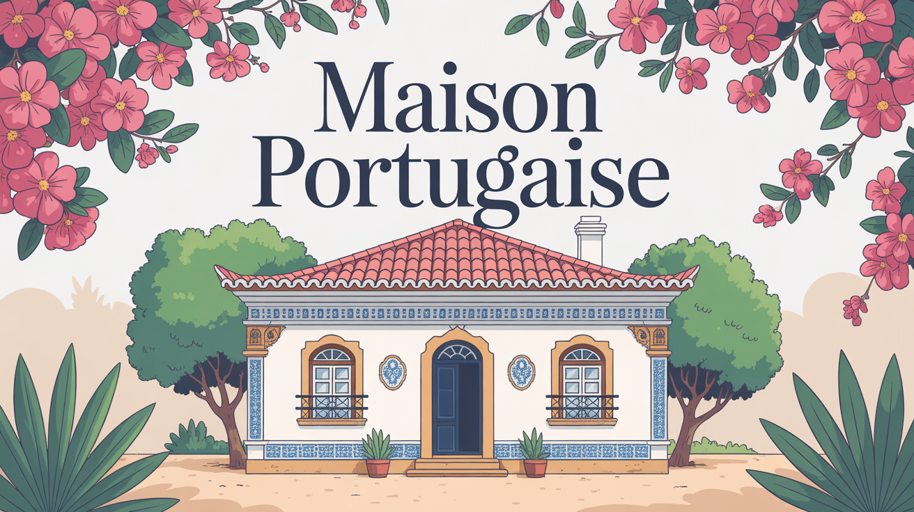 maison portugaise avec façade blanche, toit rouge et azulejos