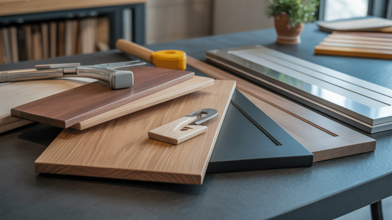 matériaux pour porte d'entrée style campagne sur table