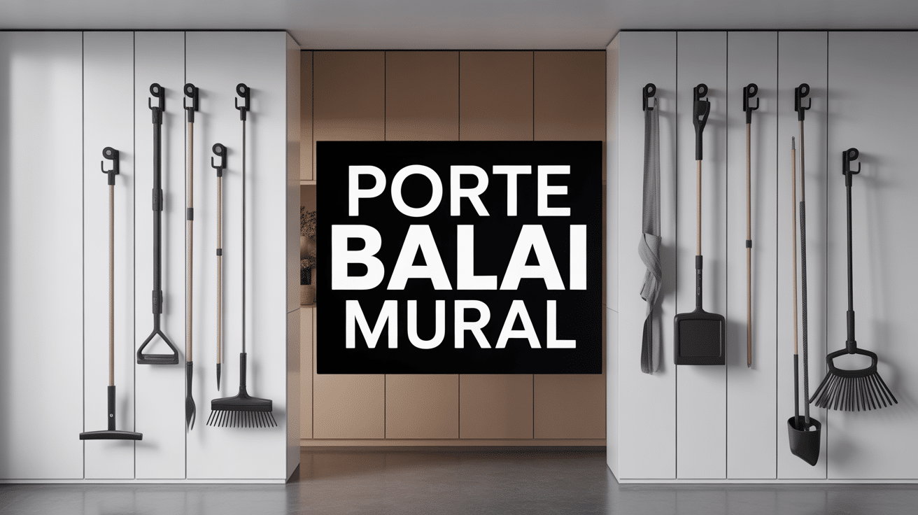 porte balai mural suspendu sur mur blanc