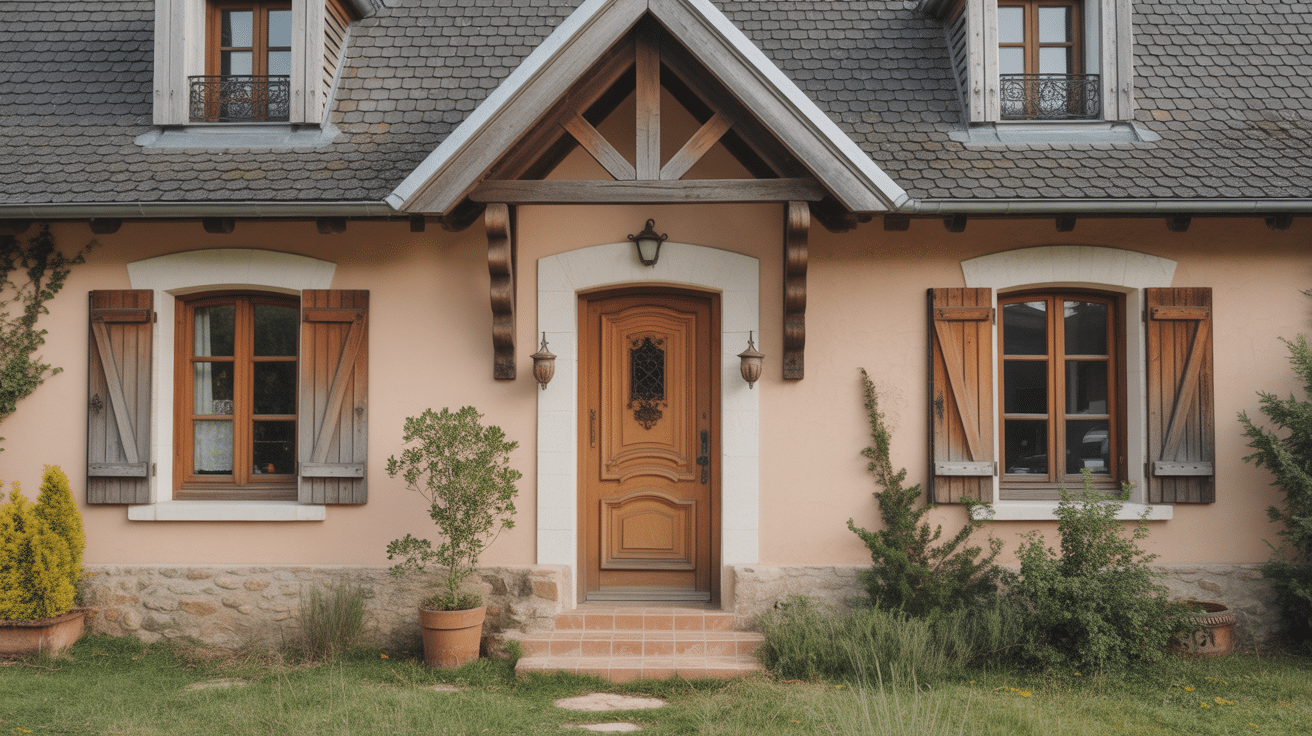 porte d'entrée style campagne traditionnelle sur maison rustique