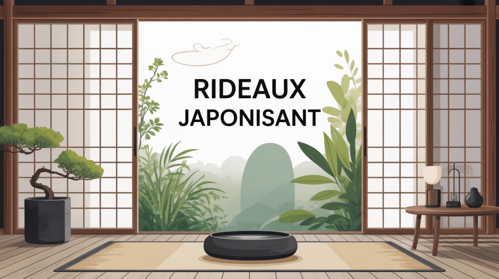 illustration de rideaux japonisant sur baie vitrée ambiance zen
