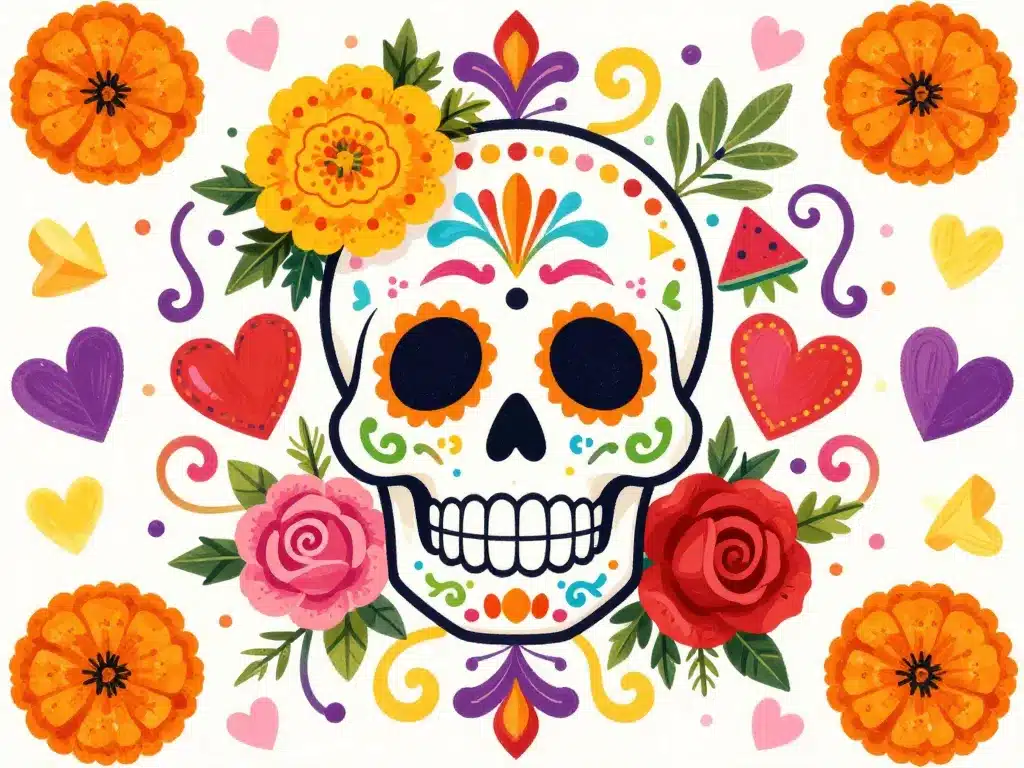 motifs et couleurs tete de mort mexicaine illustration