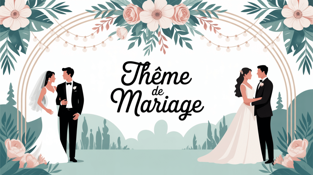 illustration élégante thème pour le mariage avec éléments symboliques