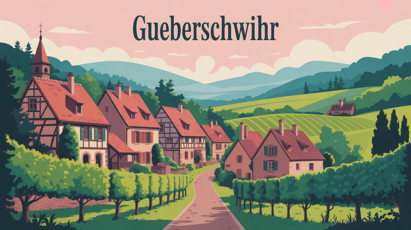 Vue de Gueberschwihr entre vignes et forêt