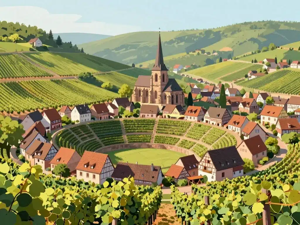 Panorama sur Gueberschwihr village viticole en Haut-Rhin