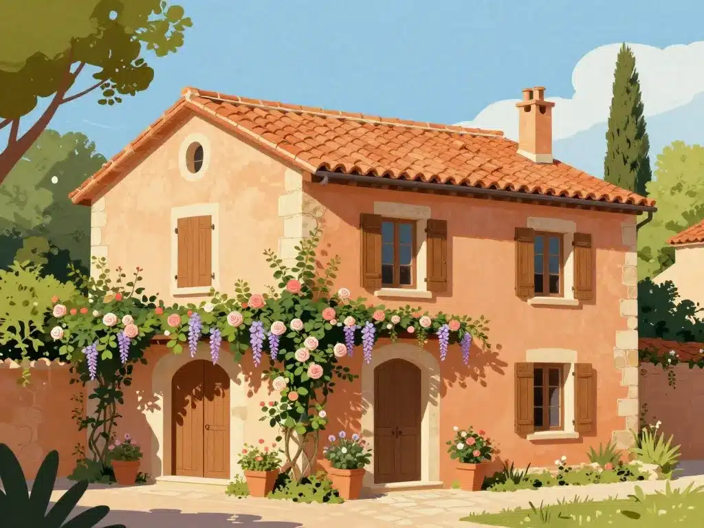architecture maison provencale authentique façade tuiles et volets