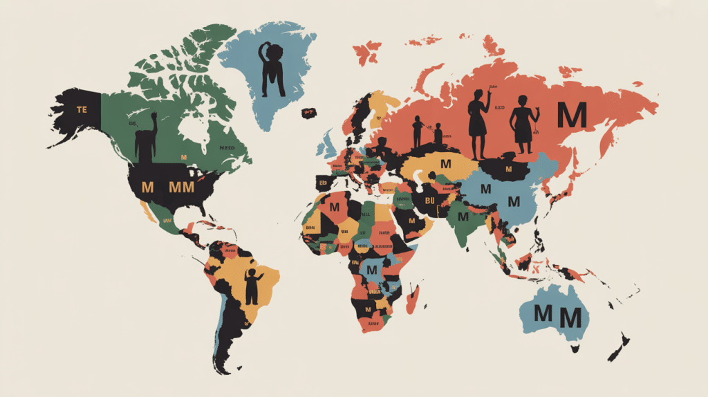carte du monde pays par m stylisée
