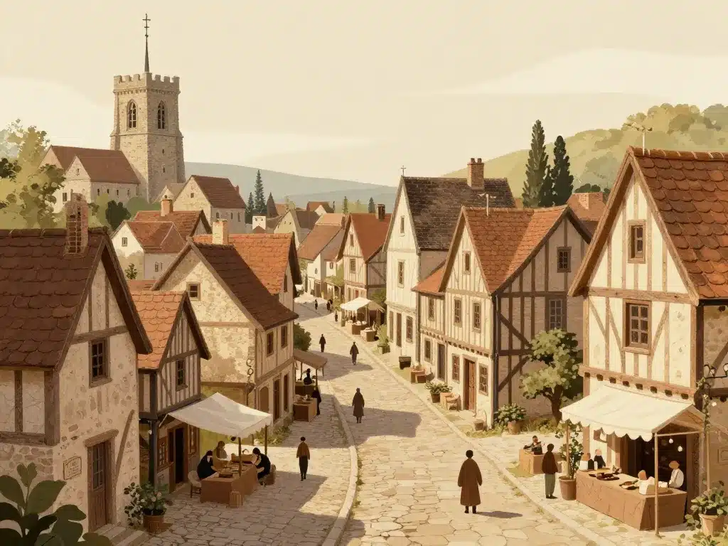 Éléments architecturaux d'un village médiéval