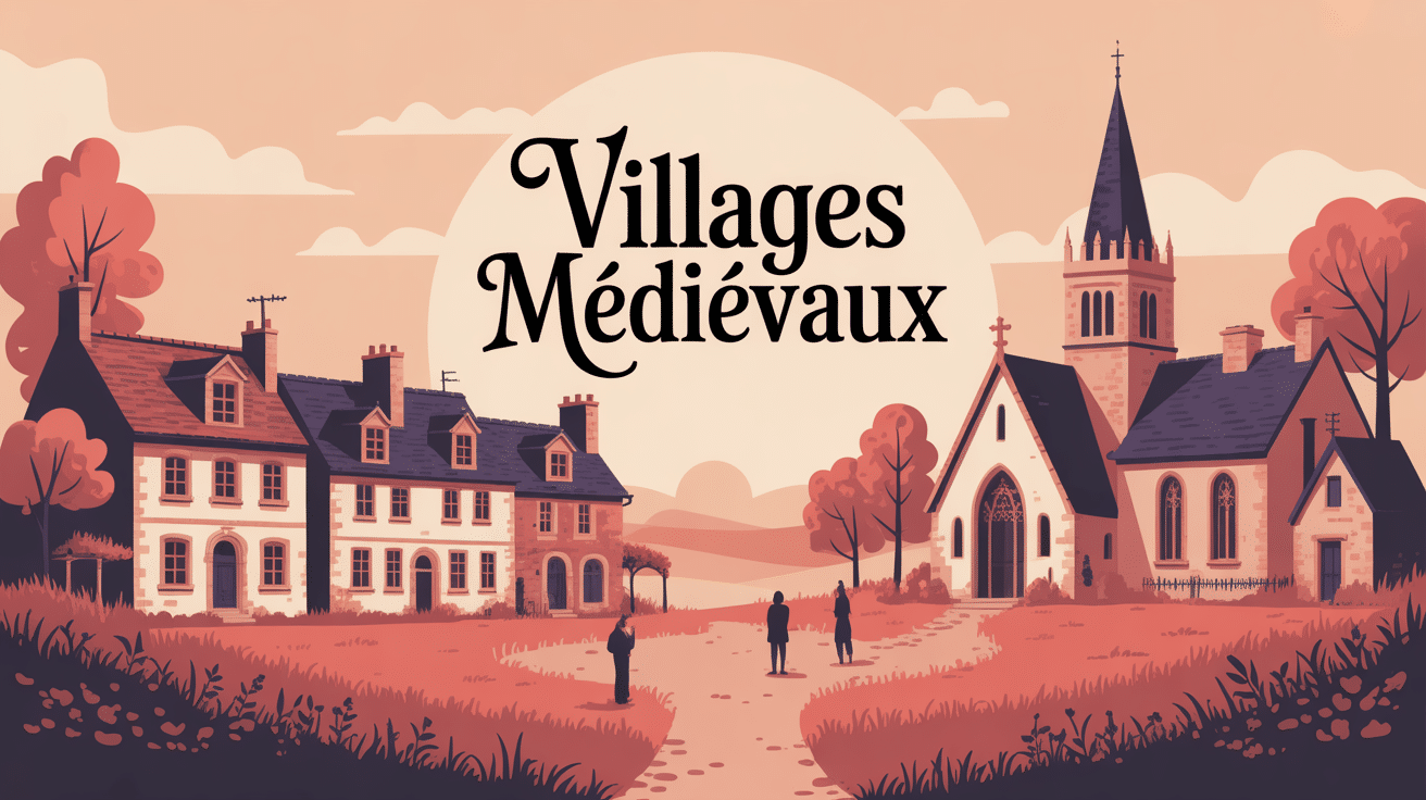 Illustration chaleureuse d'un village médiéval authentique