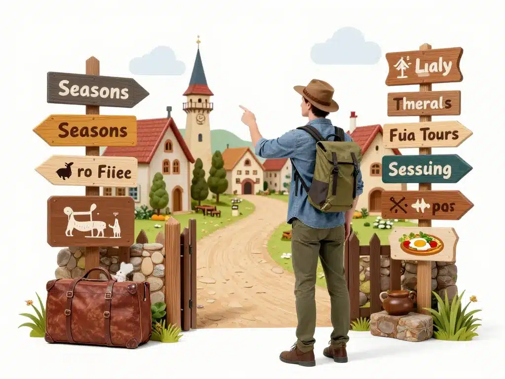 Préparation visite village médiéval, ambiance découverte