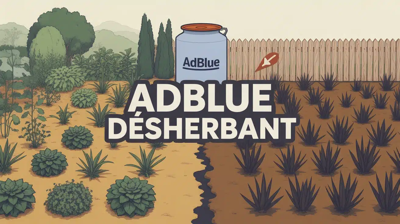 AdBlue désherbant plantes vertes et brûlées jardin