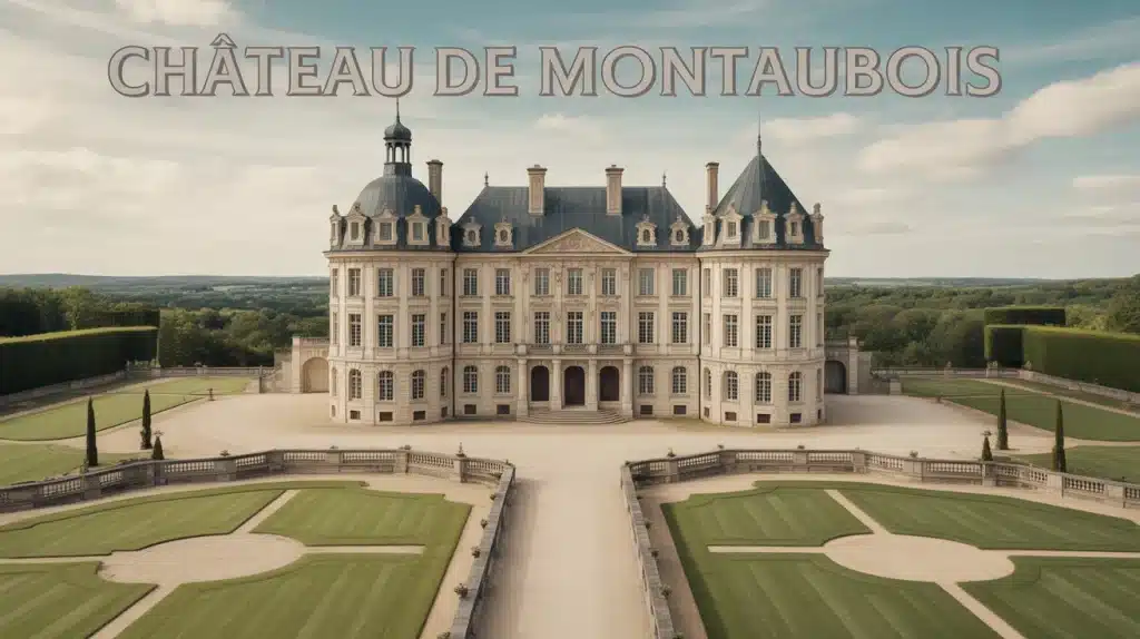 Illustration château de Montaubois baroque avec parc verdoyant