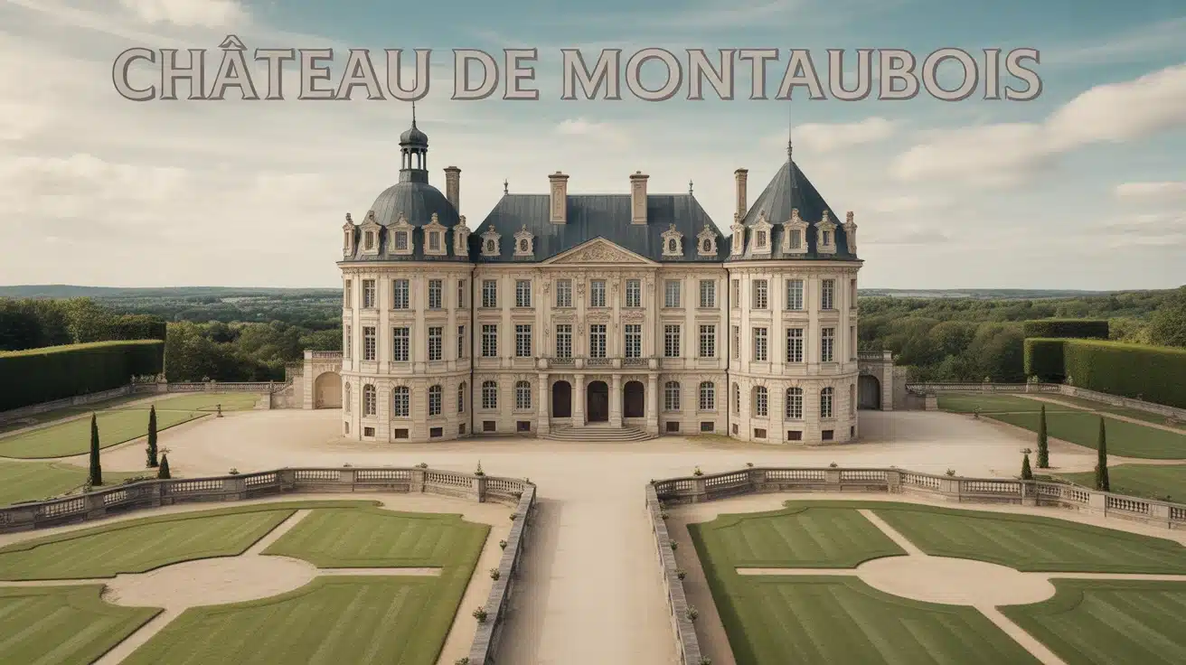 Illustration château de Montaubois baroque avec parc verdoyant