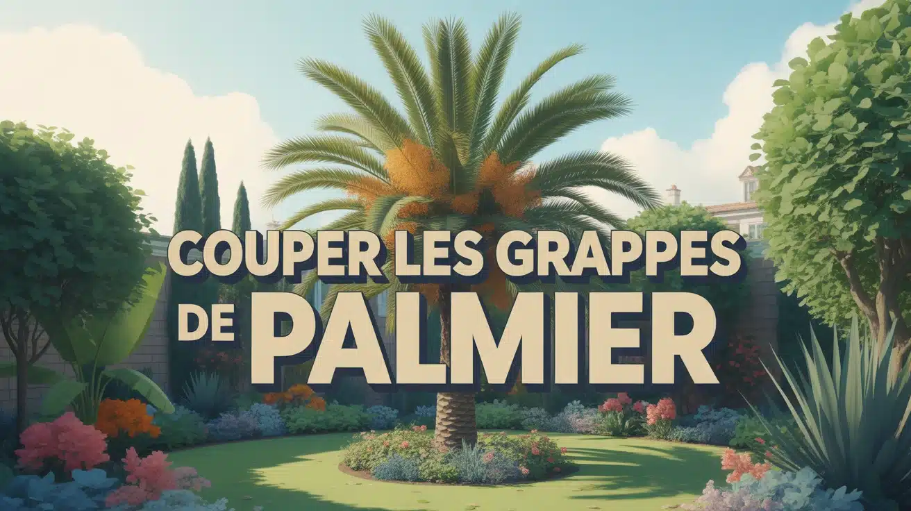 palmier avec grappes à couper dans un jardin soigné