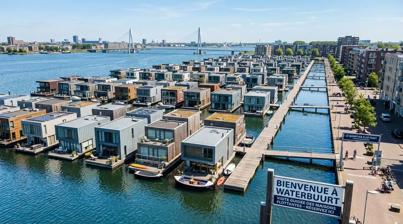 Maisons flottantes modernes dans le quartier de Waterbuurt à IJburg, Amsterdam