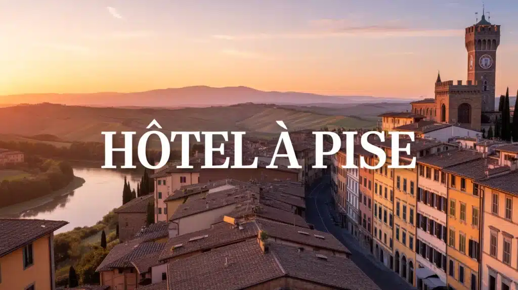 illustration vectorielle hôtel à Pise toits terre cuite coucher de soleil