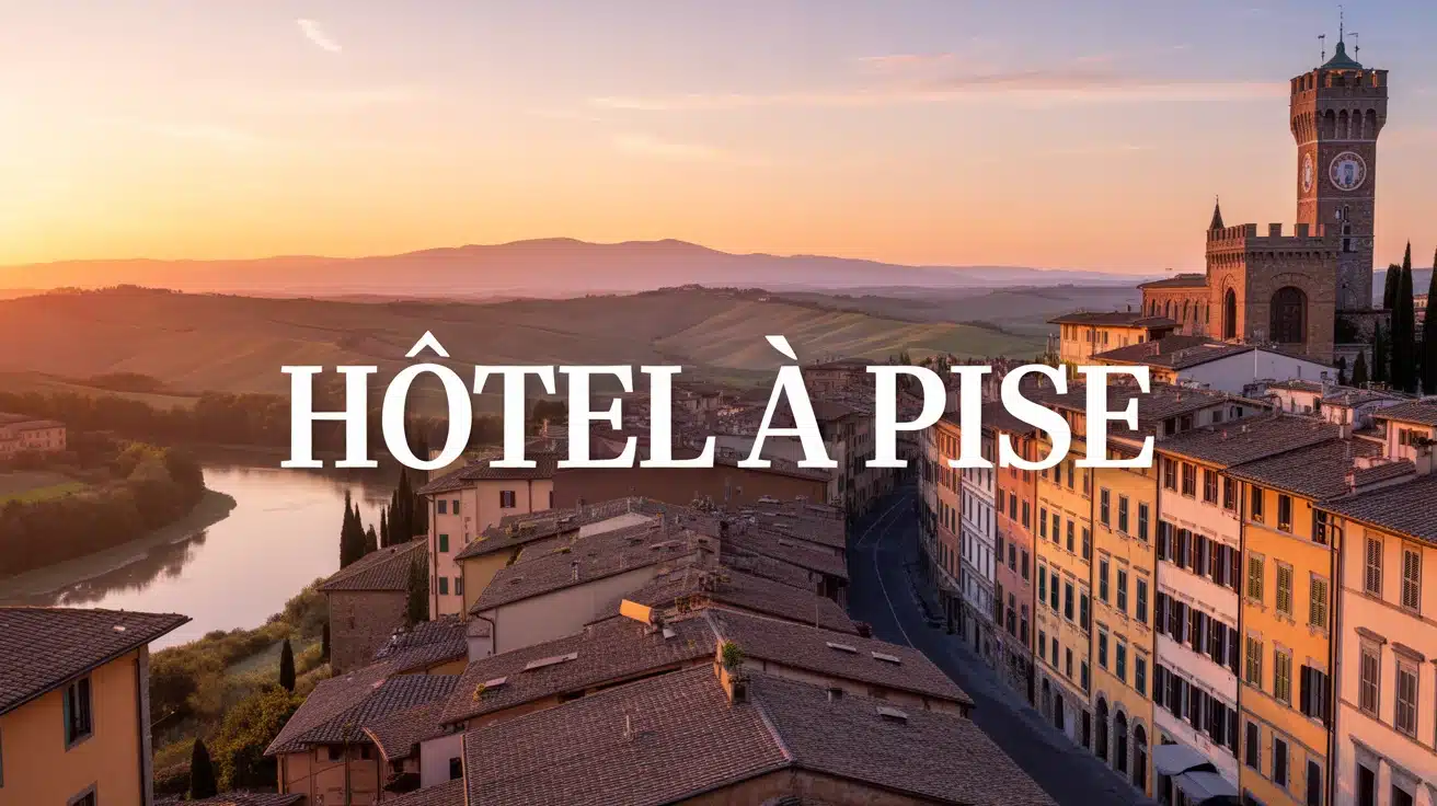 illustration vectorielle hôtel à Pise toits terre cuite coucher de soleil