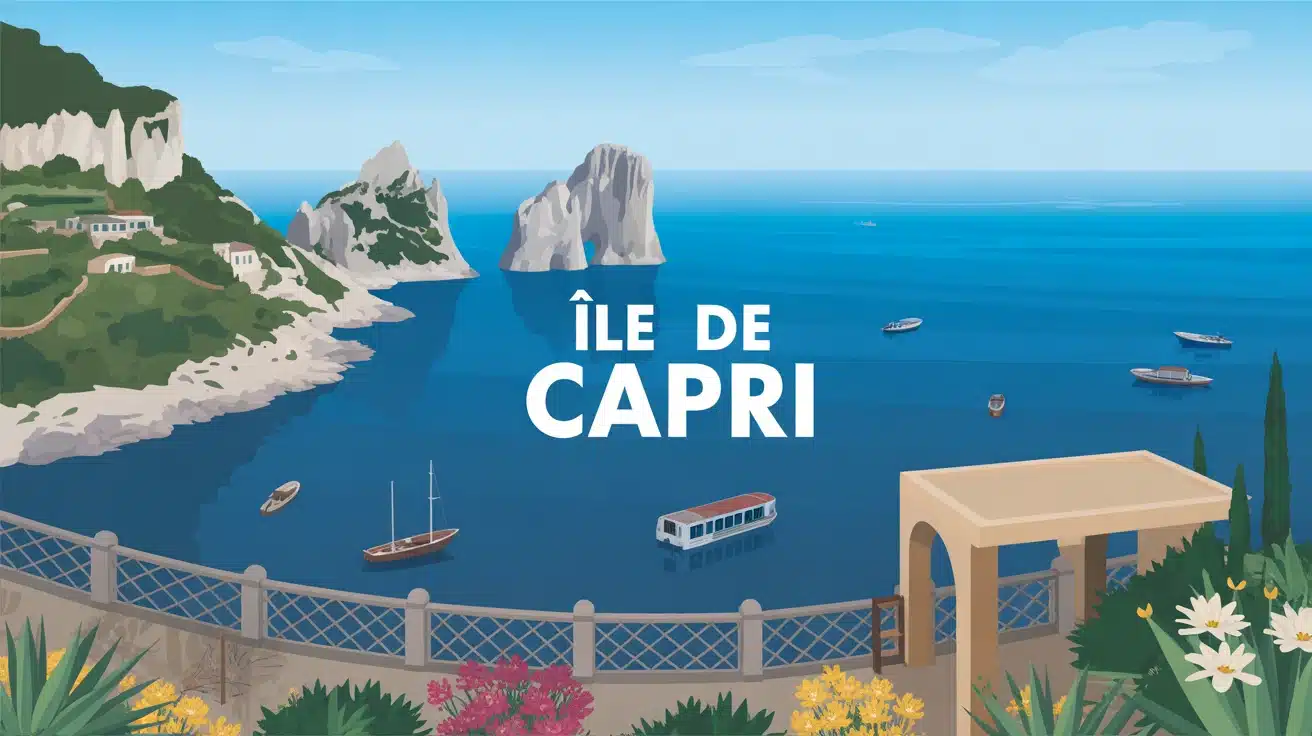 illustration vectorielle île de Capri avec falaises et eaux bleues