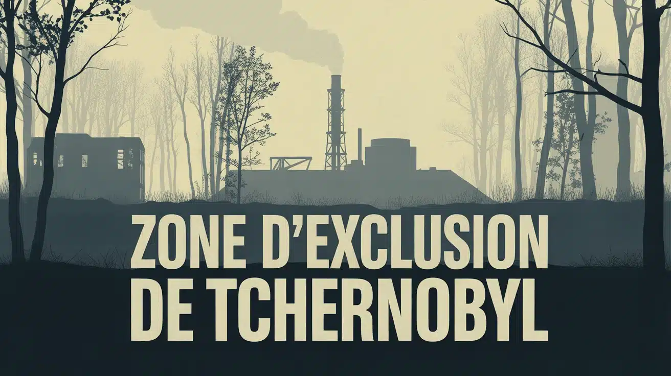 Illustration vectorielle zone d exclusion de Tchernobyl avec centrale et arbres