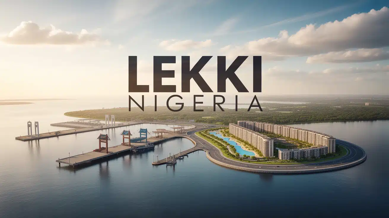 Illustration vectorielle de Lekki Nigeria avec port et résidences