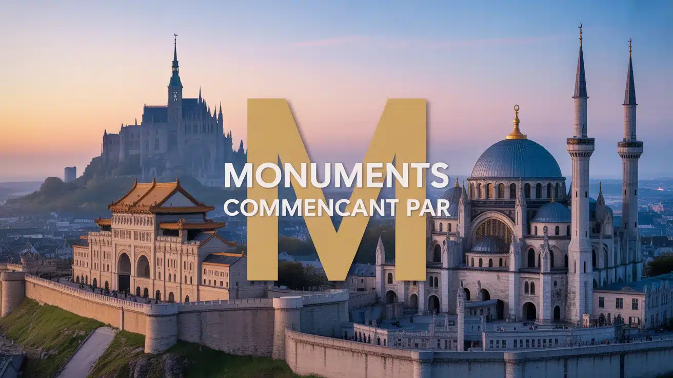 Illustration colorée de monuments commençant par M