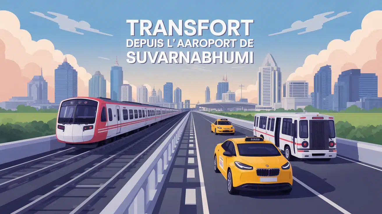 Illustration vectorielle modes de transport depuis laéroport de Suvarnabhumi vers Bangkok